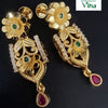 Aimpon Necklace Set, two gold-toned floral earrings featuring green and red stones, with clear stone accents
