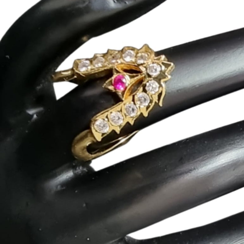 Impon Ring Adjustable with white stones and a central pink stone