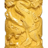 Wooden Carving Pen Holder / Multi Purpose in Rajasthani Carving Design, yellow carved cylinder showing animal figures
