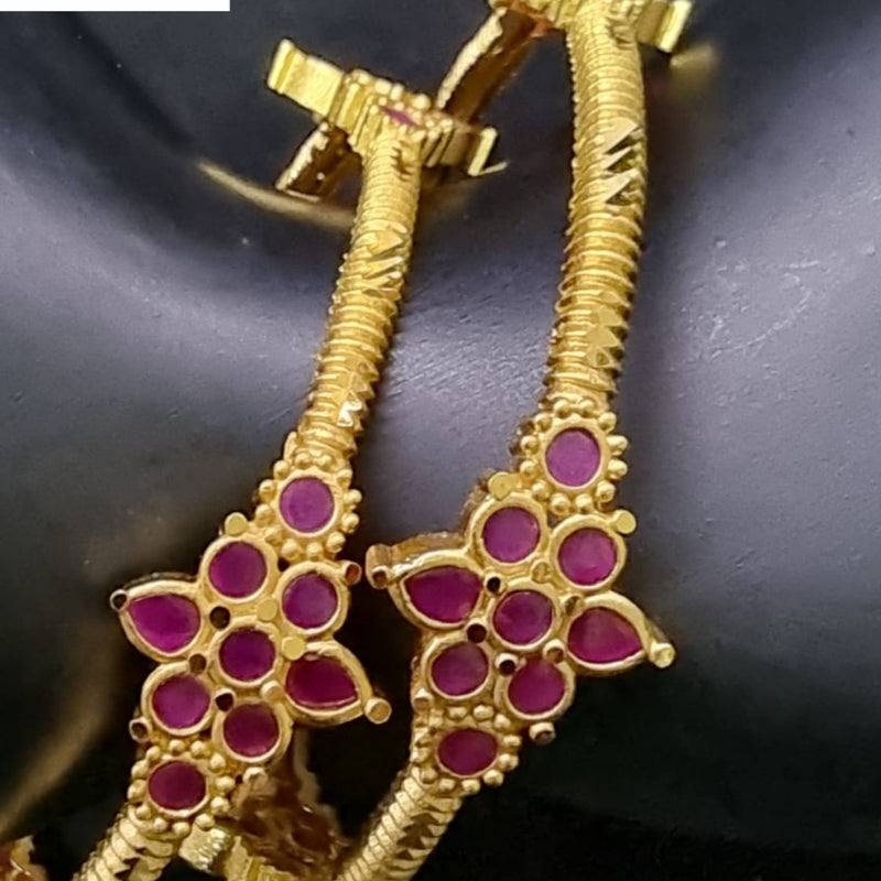 Impon Bangles with flower-shaped cluster and pink stones
