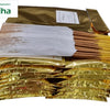 Bhakthi Incense Sticks bulk pack, a stack of gold foil pouches with a bundle of sticks