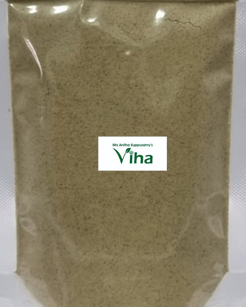 Palm Sugar Milk Mix Powder, a clear plastic ziplock pouch filled with fine light brown powder, featuring a rectangular white label centrally affixed