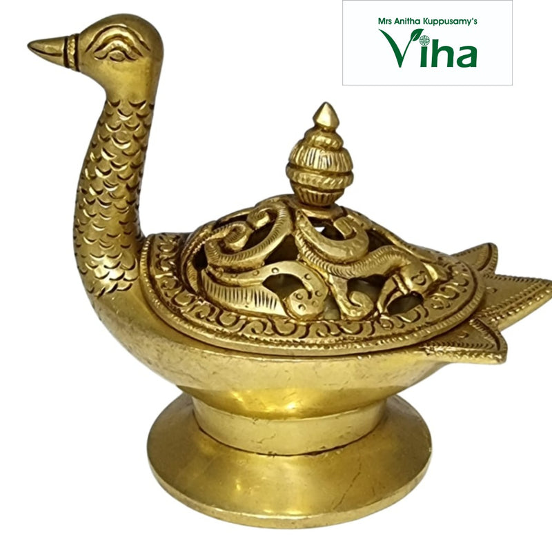 Designer Dhoop Holder / Sambrani Holder Brass / Loban Burner / Dhuni Burner, duck-shaped burner with openwork lid