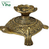Tortoise flower lamp in brass, engraved tortoise carrying a lotus-petal oil cup on its shell