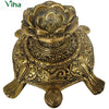 Tortoise Flower Lamp Brass, a gold-toned metallic turtle figurine with a lotus flower on its shell, featuring four legs, a head, and ornate patterns