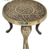 NilaiVasal Vilakku Set (Brass Stand With Brass Agal Vilakku), a brass-toned circular stool with three curved legs and engraved top