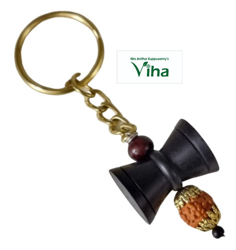 Ebony Wood Damru Rudraksh Key Chain | Karungali Key Chain