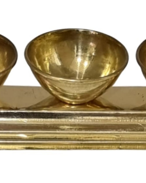 Triple Kumkuma Bowl Set, brass tray with three round bowls
