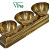 Triple Kumkum Bowl Set - Brass, three gold-toned bowls fixed on a rectangular metallic base with a glossy finish