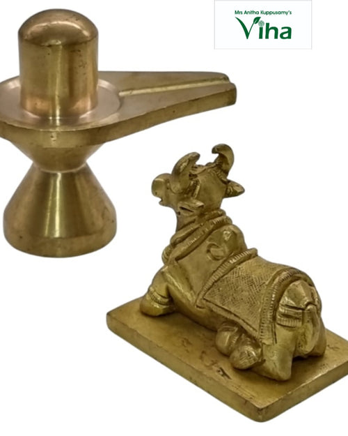 Shiva Lingam With Nandhi, the lingam (symbol of Lord Shiva) with Nandhi (sacred bull) beside it