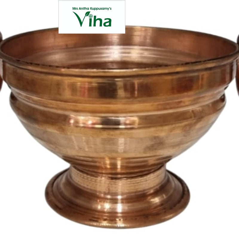 Copper Uruli [ Urli ] with ridged decorative bands and two side handles