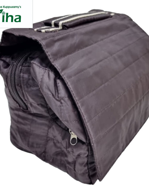 Multi Purpose Unisex Toiletry Pouch, dark grey bag with quilted pattern and zipper closure