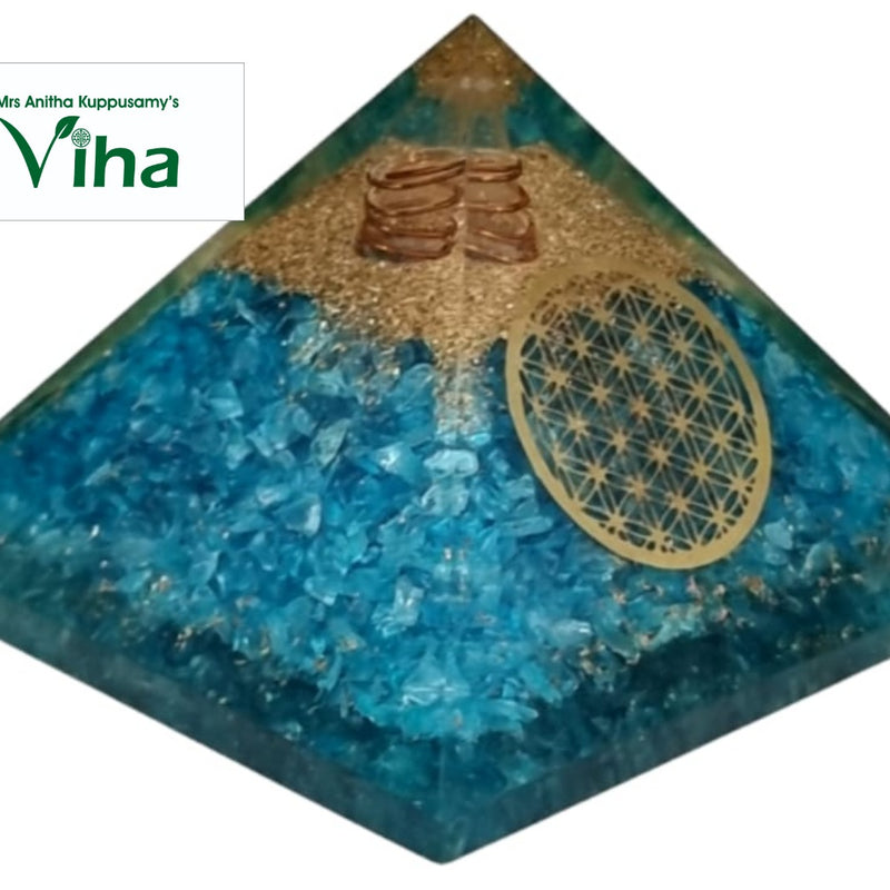 Blue Aquamarine Orgone Pyramid with pyramid shape
