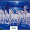 Lucky Vastu Seven Horses Photo, a rectangular blue-toned painting depicting seven white horses running across water beneath a moonlit night sky
