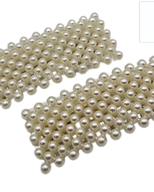 Hair Clip, two rectangular accessories covered in glossy white beads in neat rows against a plain white background
