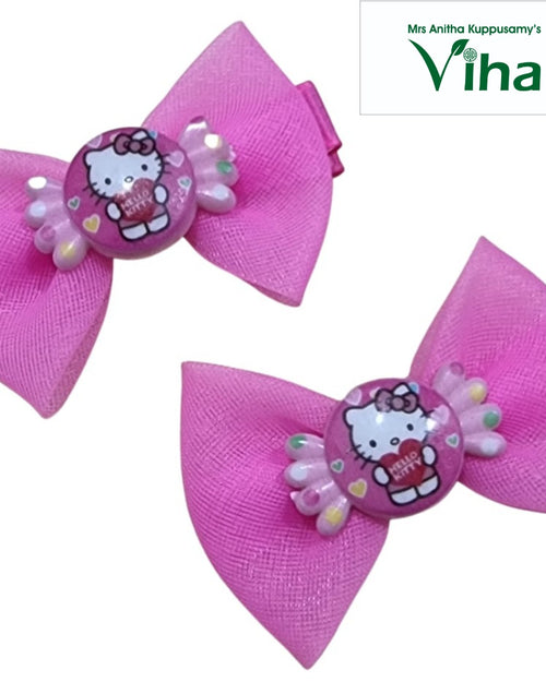 Hair Clip Premium Quality, pink fabric bow clips with a cartoon character button