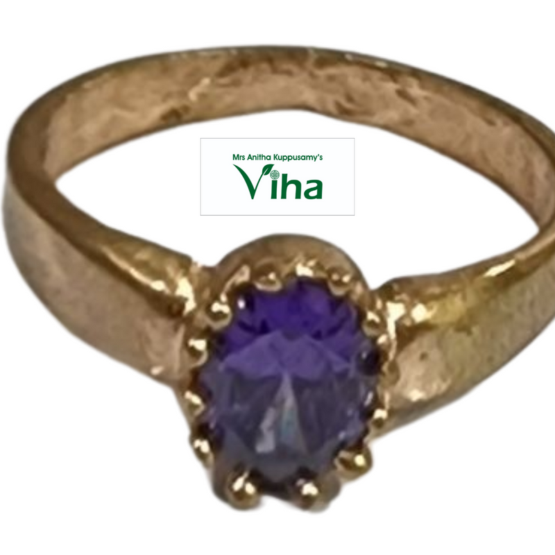 Impon Ring, circular band with a central oval purple stone