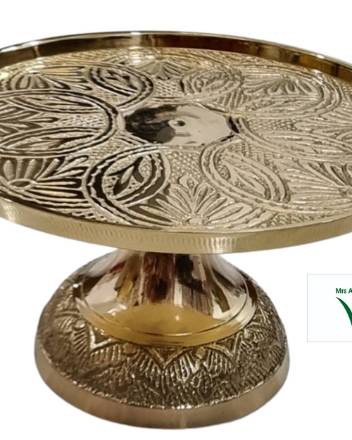 Multi - Purpose Designer Pooja Stand, brass tray with engraved floral and leaf patterns on the plate