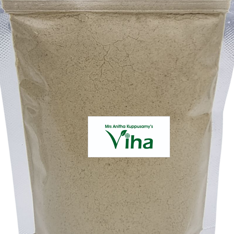 Sukku / Dry Ginger Powder, a clear plastic ziplock pouch filled with fine light brown powder and featuring a central white label