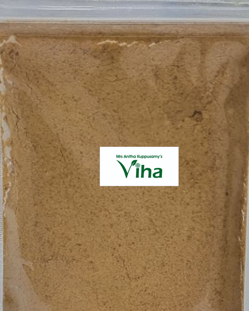 Thuthuvalai Idli Powder ( Climbing Brinjal ), in a transparent plastic bag