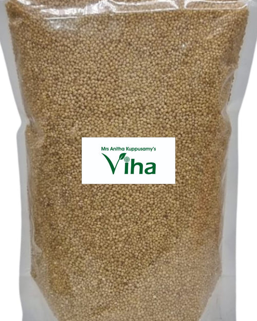 Organic Foxtail Millet, transparent pouch with small round seeds