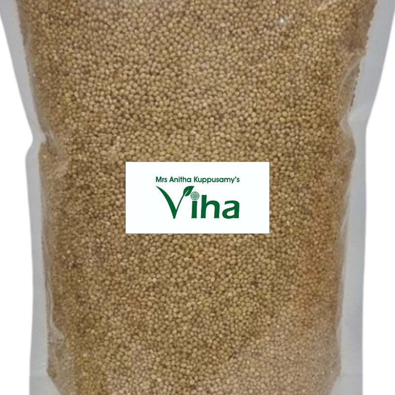 Organic Foxtail Millet, transparent pouch with small round seeds