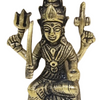 Samayapuram Mariyamman in brass, multi-armed figure seated holding a trident and a curved blade