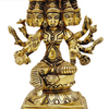 Gayatri Devi in brass, many-headed and many-armed figure seated on a lotus over a stepped square base