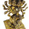 Gayatri Devi Statue Brass, a gold-toned metallic multi-headed and multi-armed figurine on a square lotus base