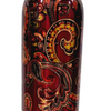 Designer Copper Water Bottle, a glossy maroon bottle printed with a paisley pattern in yellow, orange and black