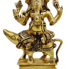 Rat Ganesha in brass, four-armed elephant-headed figure seated on a large rat with a long curling tail