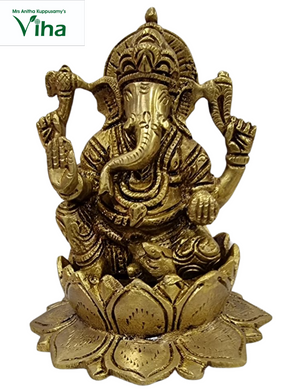 Lotus Ganesha Statue Brass 5