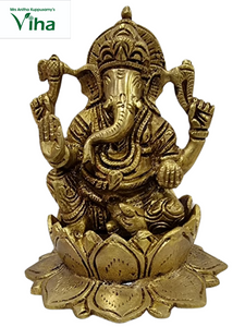 Lotus Ganesha Statue Brass 5"inches