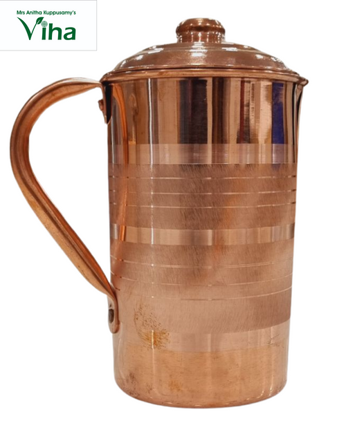 Copper Jar / Copper Jug with horizontal etched lines around the middle section