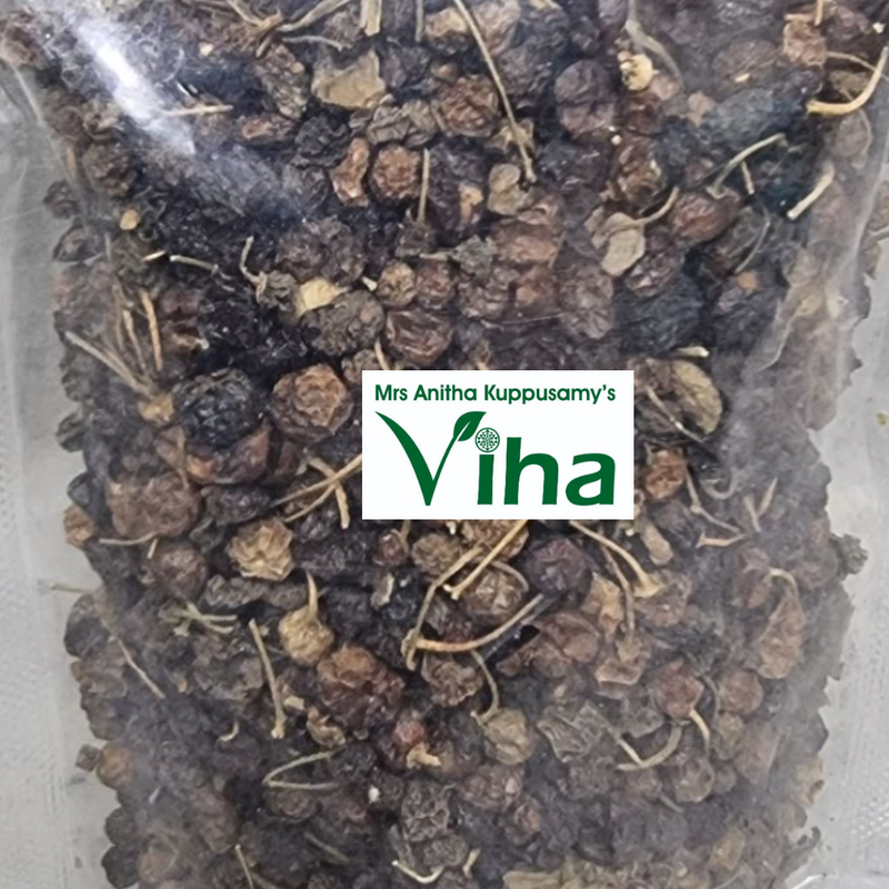 Sun Berries Fryums (Manathakkali Vathal) in a transparent plastic bag