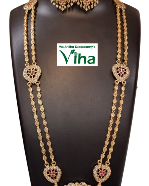 Impon Haram, two-strand long necklace with matching earrings