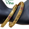 Impon Bangles, rigid bands with embossed patterns and stone clusters