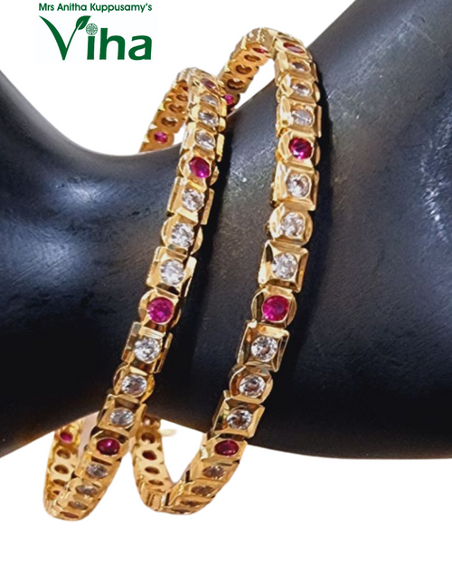 Impon Bangles | Size - 2.4 with embedded white and pink stones