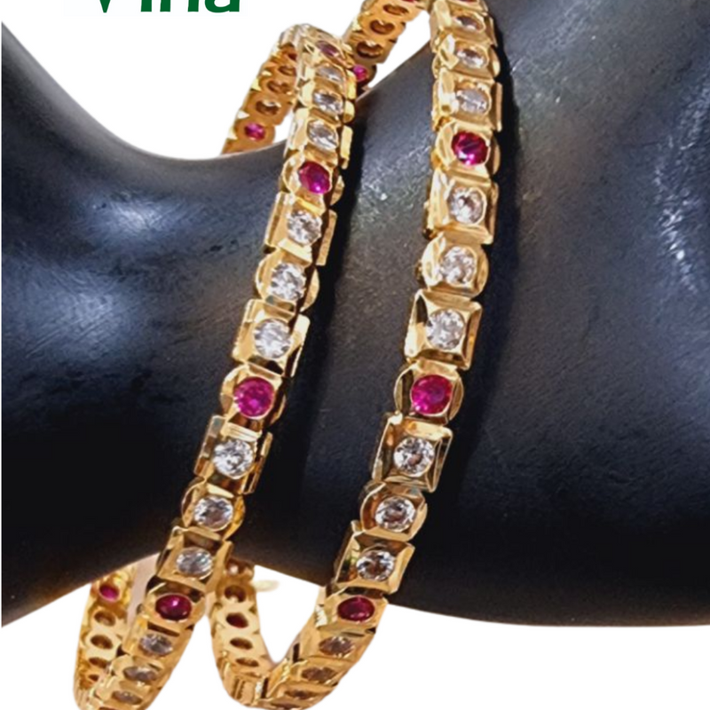 Impon Bangles | Size - 2.4 with embedded white and pink stones