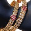 Impon Bangles | Size - 2.4 with white stone rows and pink floral clusters