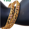 Impon Bangles | Size - 2.8 with filigree leaf pattern and pink stones
