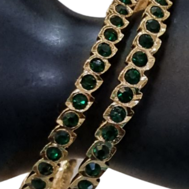 Impon Bangles with green stones and ridged texture