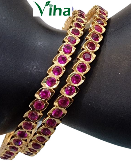 Impon Stone Bangle, set of two matching bangles inlaid with stones
