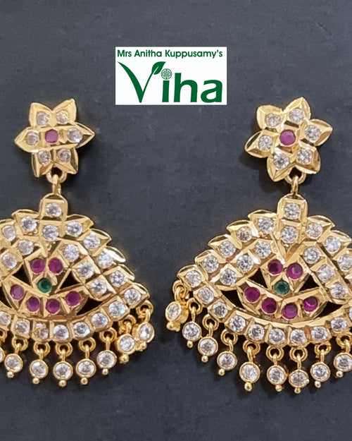 Impon Ear Hangings with floral stud and fan drop