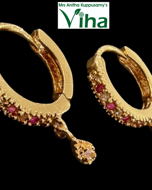 Impon Ear Hangings with red stones and teardrop charm