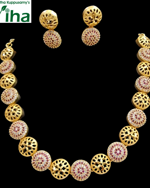 Impon Necklace Set with matching earrings and stone-paved details