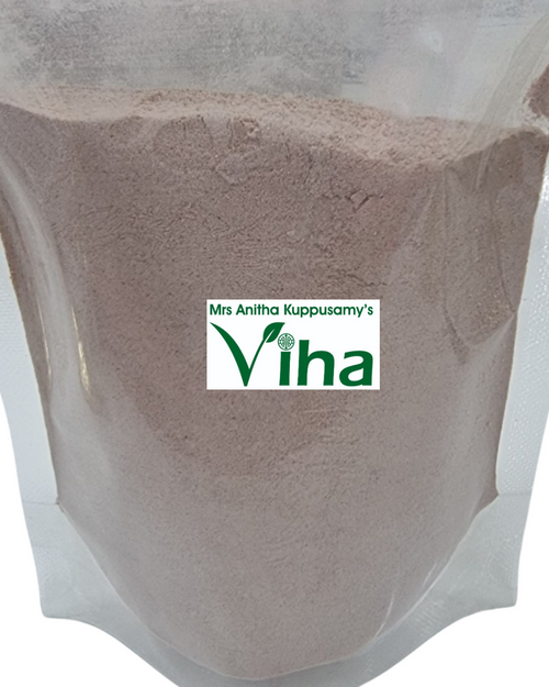 Natural Onion Powder, a clear plastic pouch filled with brownish-grey powder having a matte finish and featuring a central white label with green text