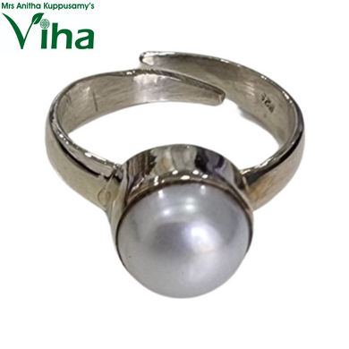 Pearl Silver Finger Ring Adjustable - 4.35 grams