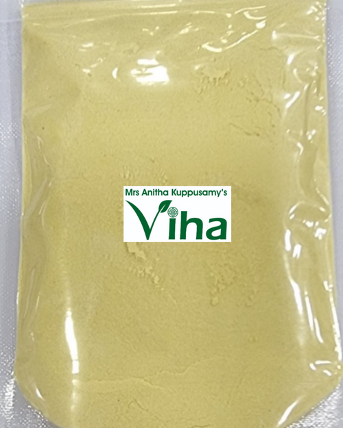 Mango Fruit Powder Natural, a sealed, translucent plastic pouch containing a fine, pale-yellow powdery substance