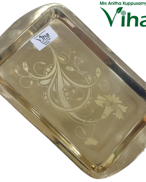 Multi Purpose Rectangle Shape Plate Brass with etched floral motif